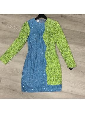 Retro Color Block Sequin Fun Party Dress